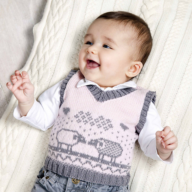 Free knitting pattern for Milly baby vest tank top with sheep motif
