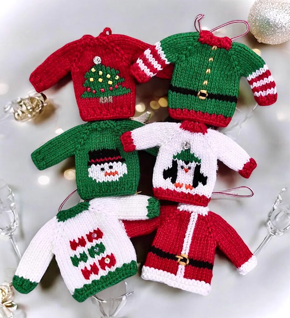 Mini Christmas Sweater Ornaments Knitting Pattern