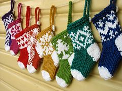Free knitting pattern for mini Christmas stockings and more holiday decoration knitting patterns