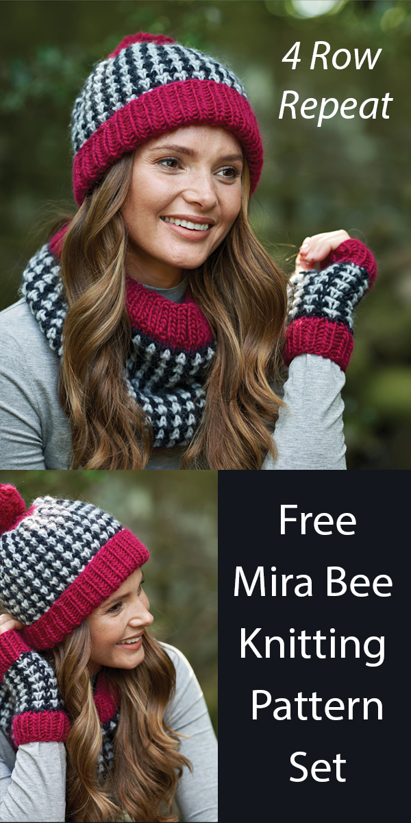 Free Hat, Cowl, and Mitts Set Knitting Pattern Mira Bee Set