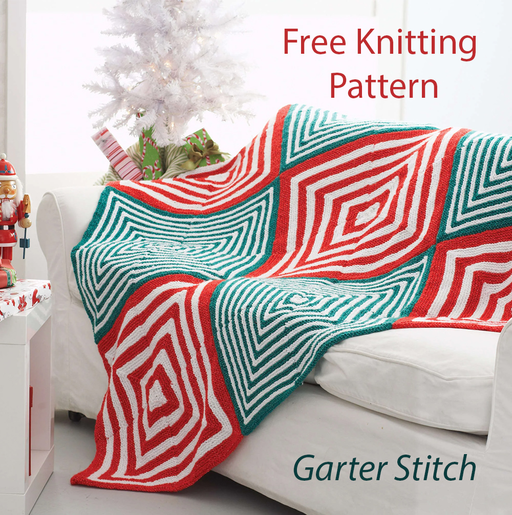 Free Christmas Mitered Christmas Knit Blanket Knitting Pattern