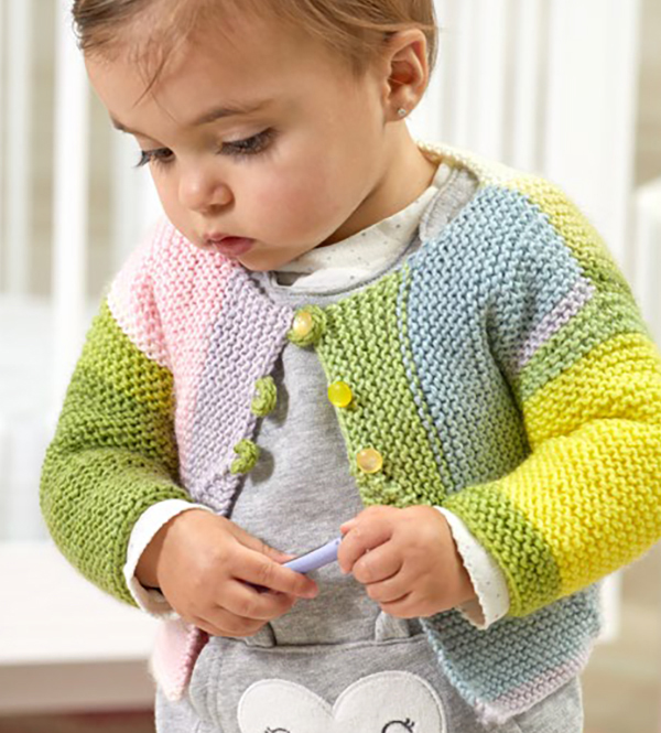 Free Baby Knitting Pattern Mitered Colorblock Baby Cardigan Garter Stitch