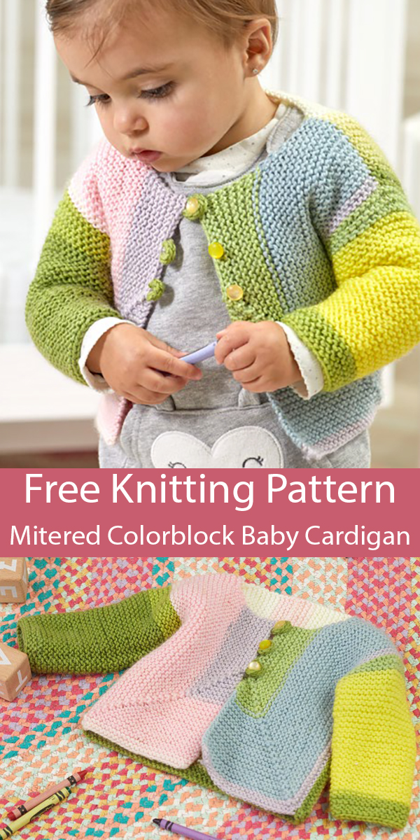 Free Baby Knitting Pattern Mitered Colorblock Baby Cardigan Garter Stitch