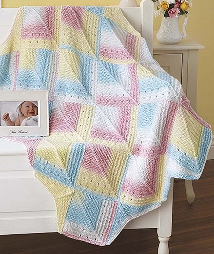 Knitting Pattern for Mitered Eyelet Baby Blanket