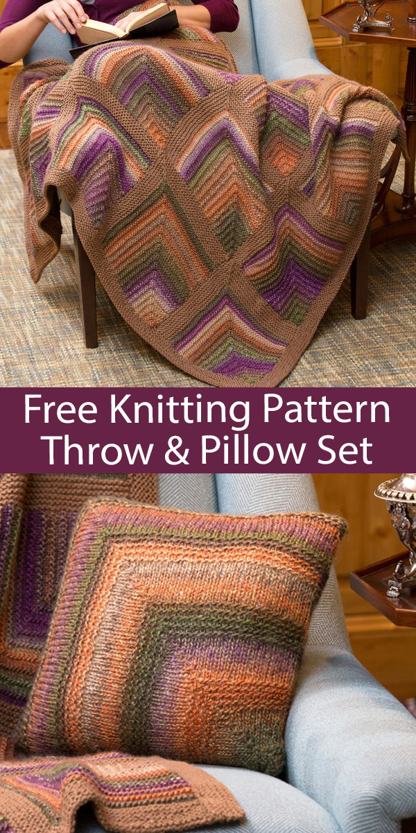 Free Blanket Set Knitting Pattern Mitered Square Throw and Pillow