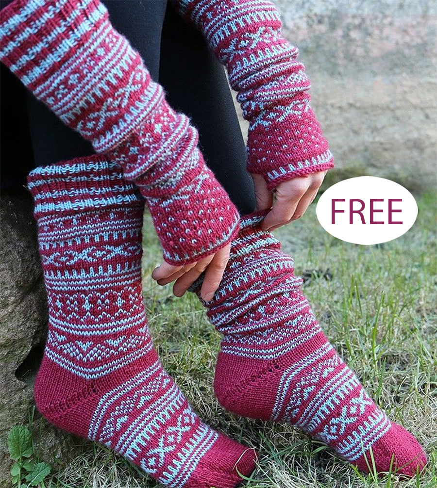 Free Mitts and Socks with Norwegian Pattern Knitting Pattern