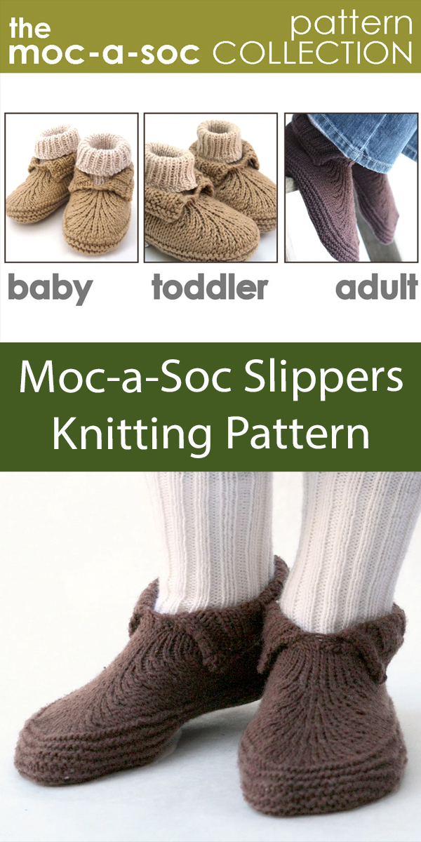 Slippers Knitting Pattern Moc-a-Socs Baby, Toddler, and Adult Slipper