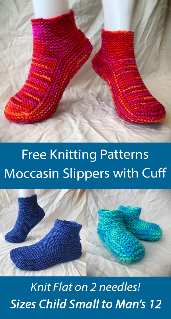 Free SlippersKnitting Pattern Moccasin Slippers with a Cuff Knit Flat