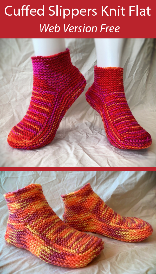Free Knitting Pattern for Moccasin Slippers with a Cuff Knit Flat