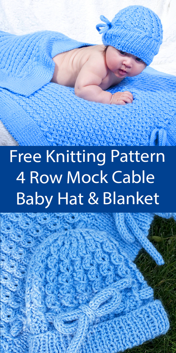 Free Baby Knitting Pattern Mock Cable Eyelet Baby Hat and Blanket