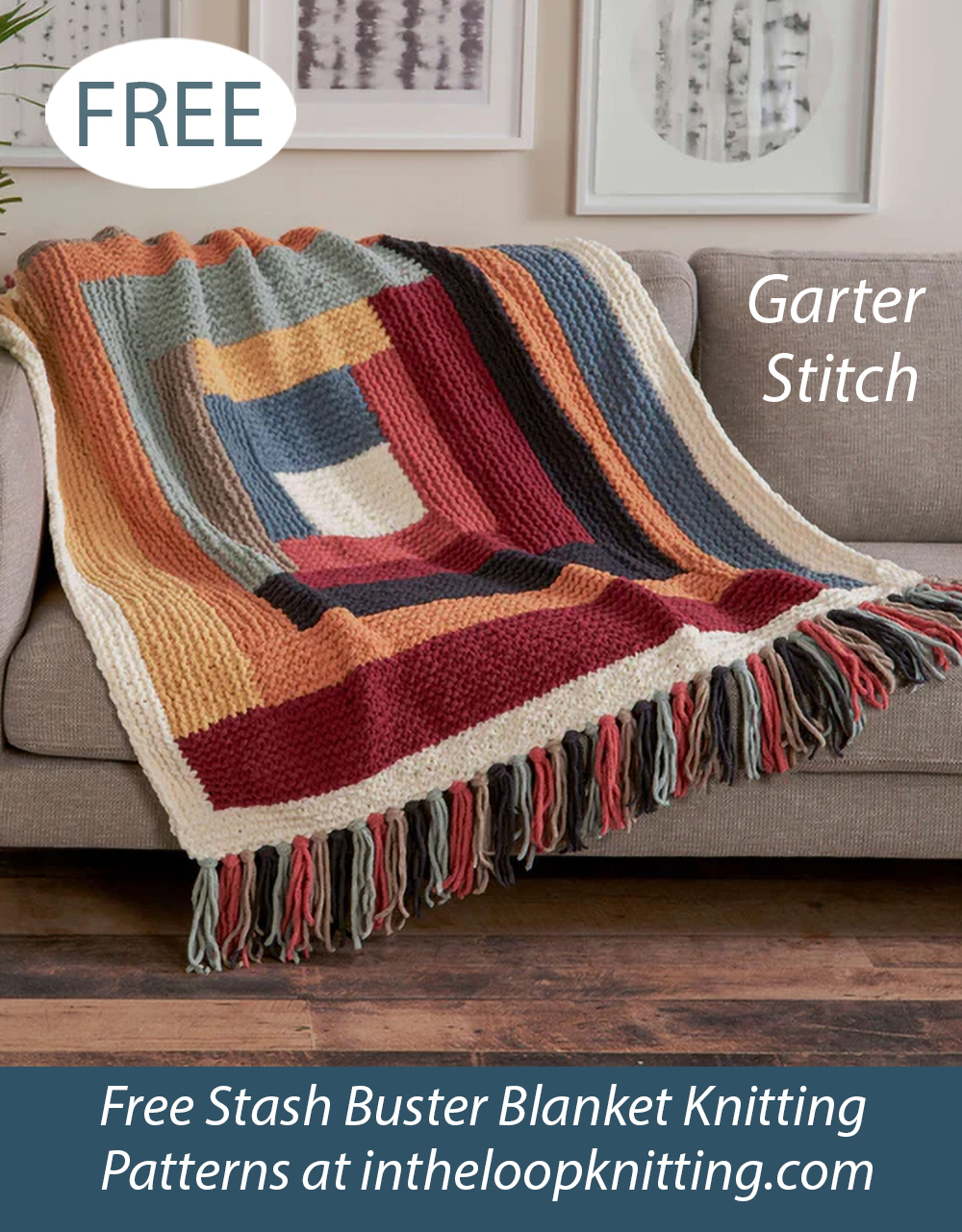 Free Stash Buster Modern Log Cabin Blanket Knitting Pattern