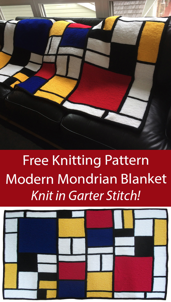 Modern Mondrian Blanket Free Knitting Pattern Garter Stitch Blanket