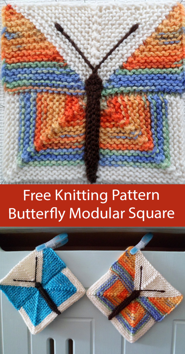 Free Afghan Block or Cloth Knitting Pattern Modular Butterfly Square