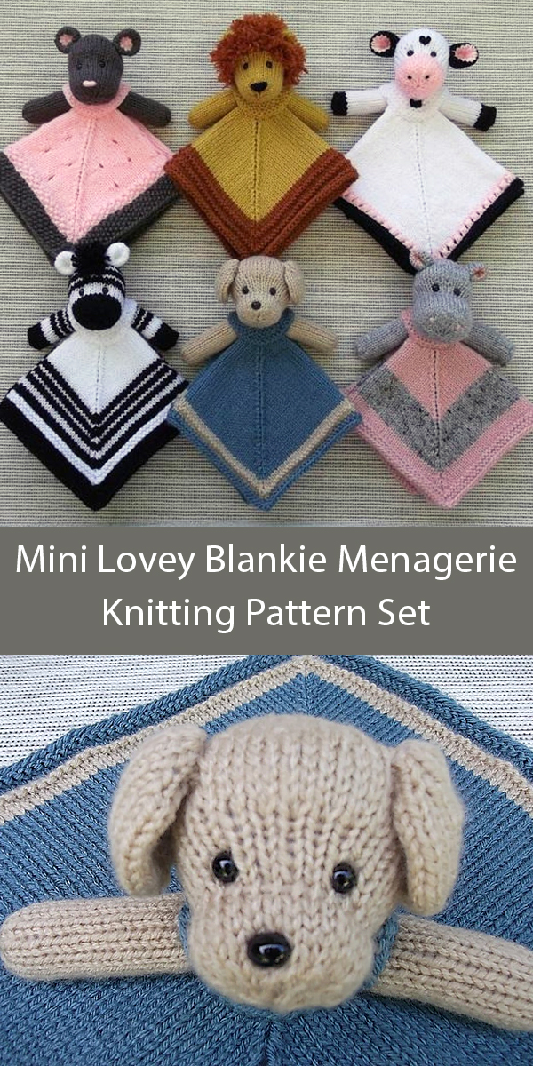 Mini Lovey Blankie Menagerie Knitting Pattern