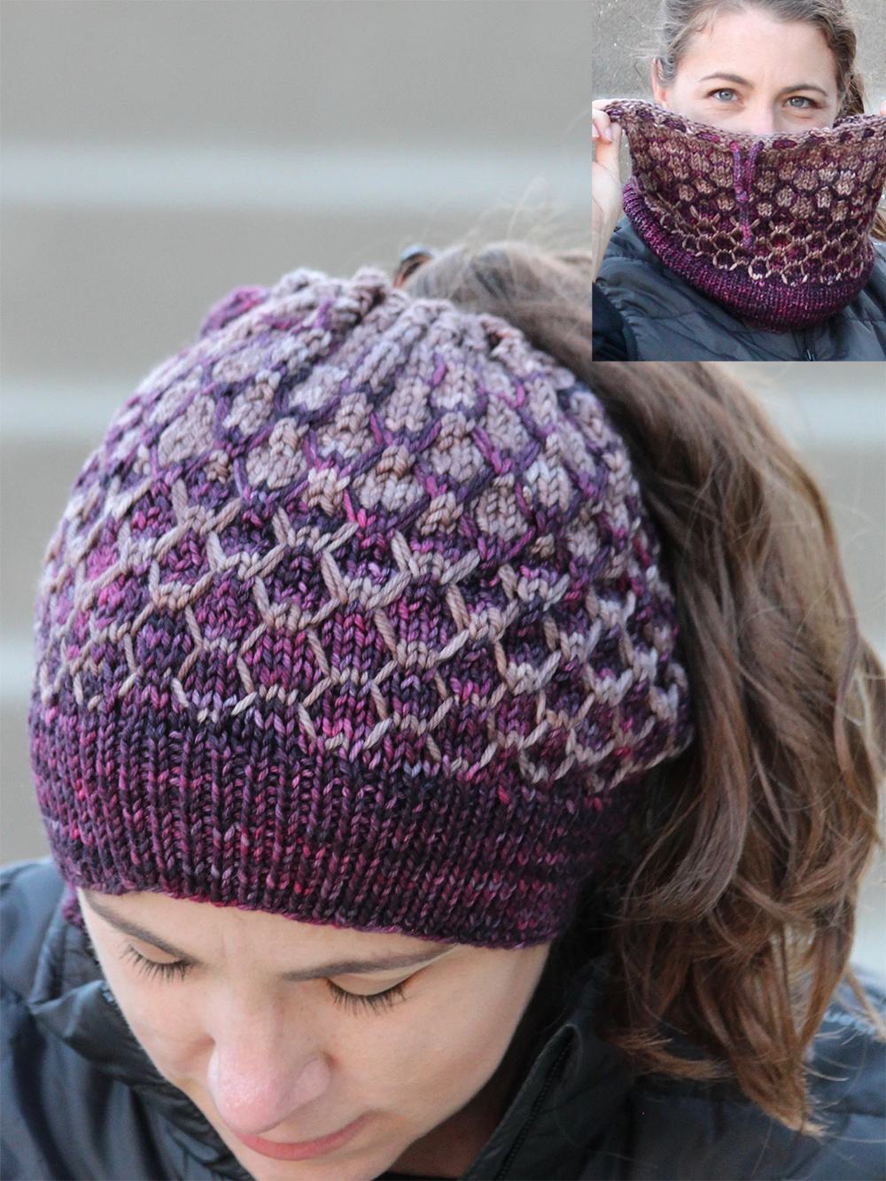 Knitting Pattern for Mountain Berry Hat or Cowl Messy Bun Hat