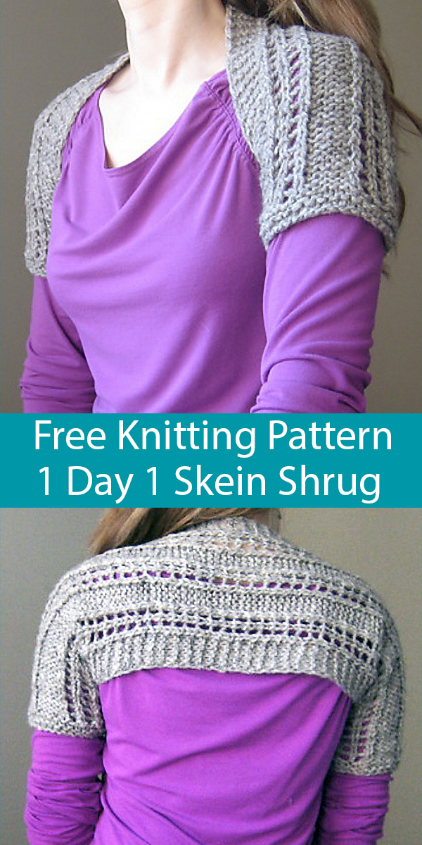 Free Knitting Pattern for Easy One Skein Movie Night Shrug