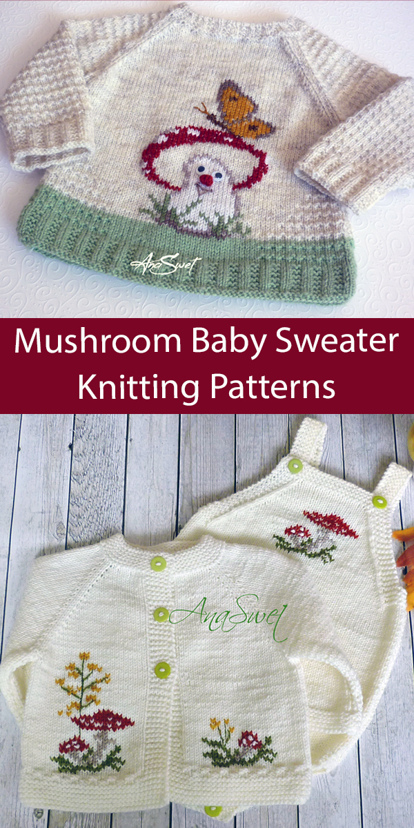 Baby Sweater Knitting Patterns Mushroom Cardigan, Romper, and Sweater