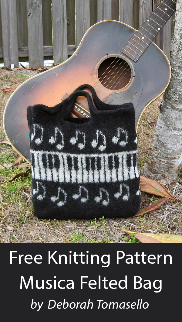 Free Musica Bag Knitting Pattern Tote with Piano Keys and Music Notes