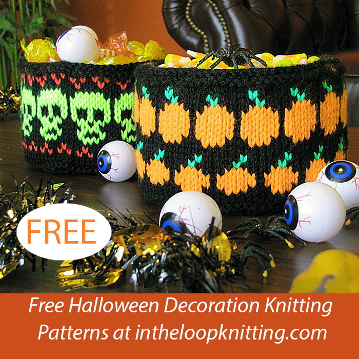 Free Halloween Pumpkin and Skull Baskets Knitting Pattern