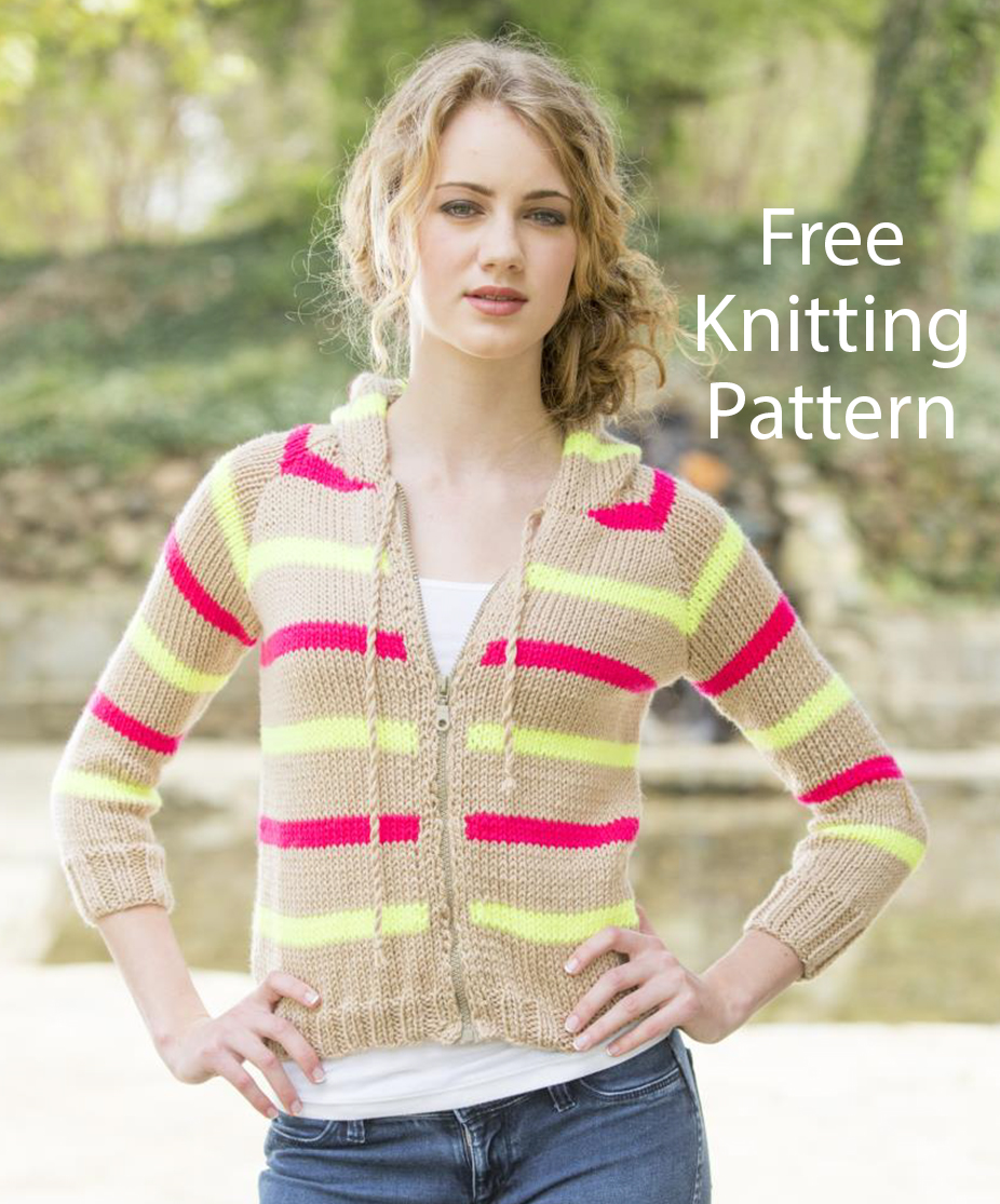 Free Neon Striped Hoodie Knitting Pattern