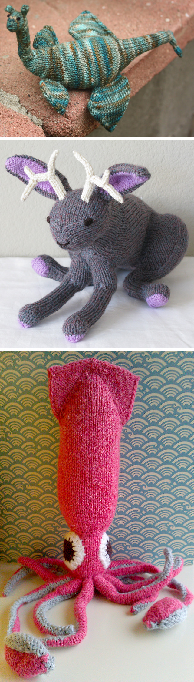 Knitting Patterns for Loch Ness Monster, Jackalope, and Kraken