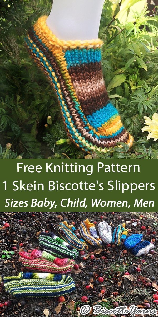 Free Easy Slippers Knitting Pattern Biscotte's Slippers Sizes Baby and Adult