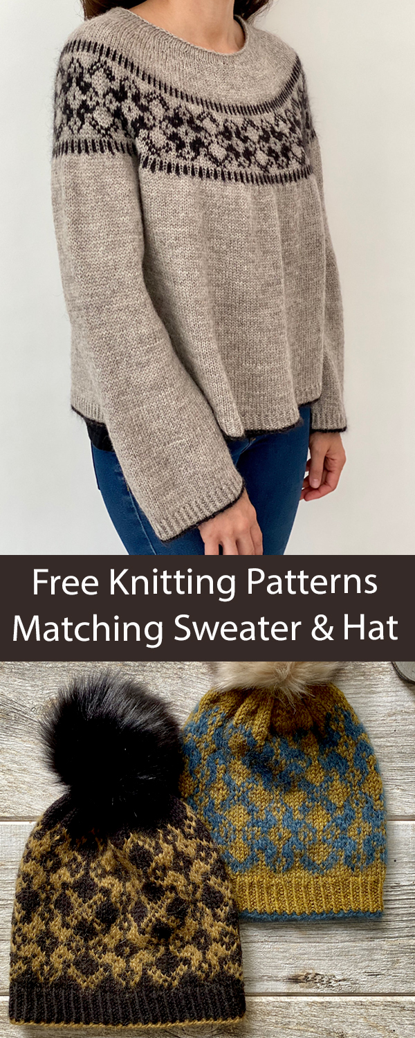 Free Sweater Set Knitting Patterns Night Blooms Sweater and Hat