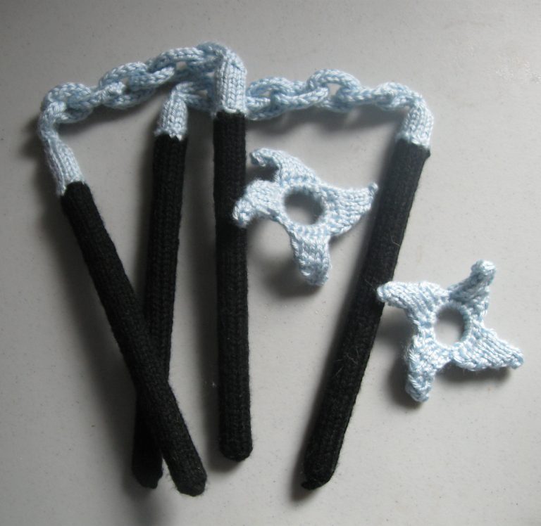 Free Knitting Pattern for Ninja Nunchucks and Throwing Stars