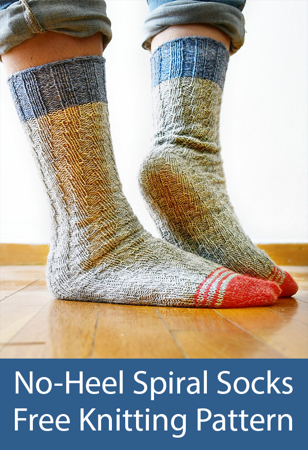 Free Knitting Pattern for Easy No-Heel Spiral Socks