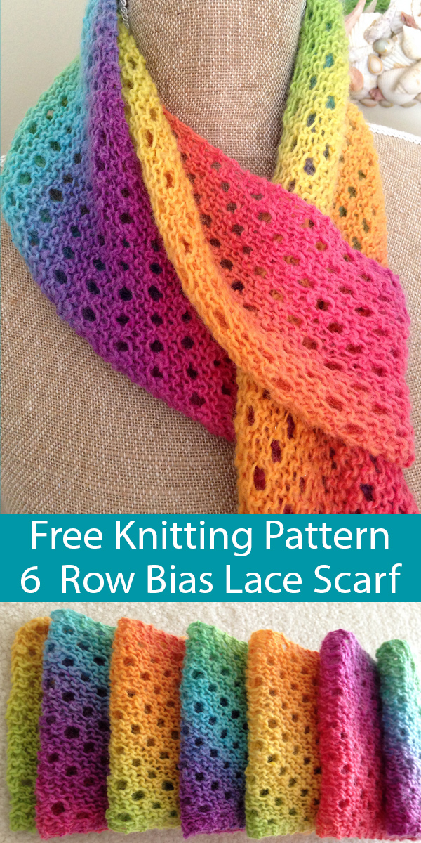 Free Knitting Pattern for 6 Row Bias Lace Scarf for Gradient Yarn