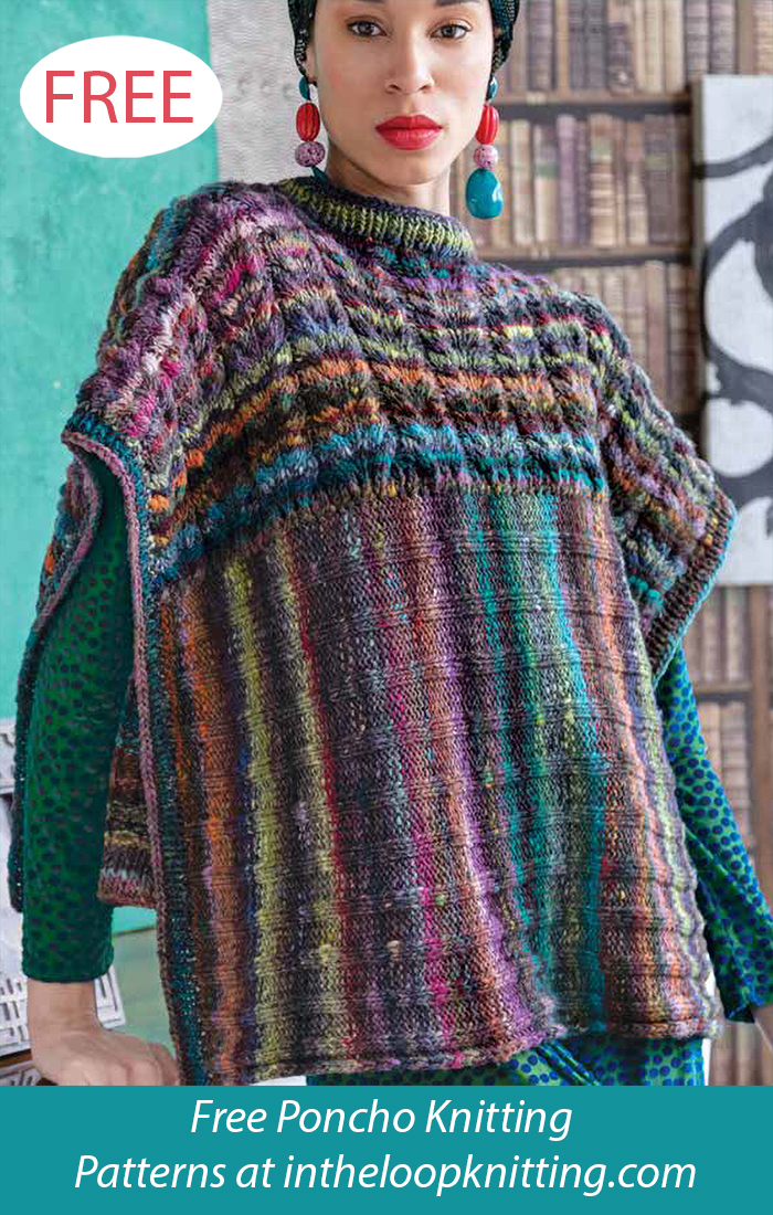 Cowl Neck Striped Poncho (Knit) – Lion Brand Yarn