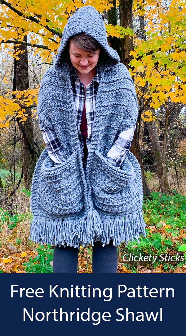 Northridge Shawl Free Knitting Pattern with Pockets and Hood