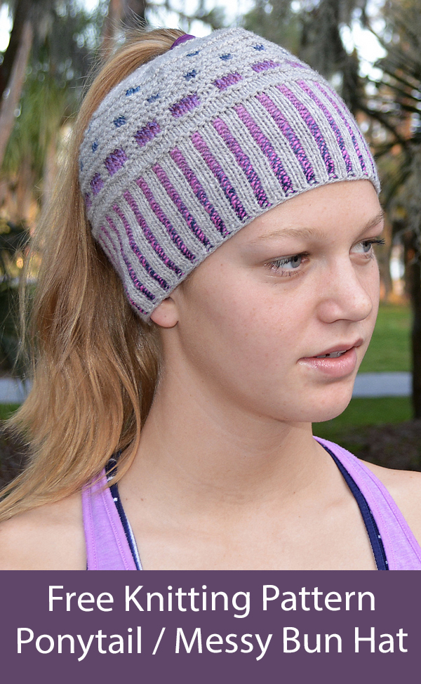 Charcoal Purple Fleece Lined Ponytail Hats, Ponytail Hat, Knit Winter Hat  With Ponytail Hole