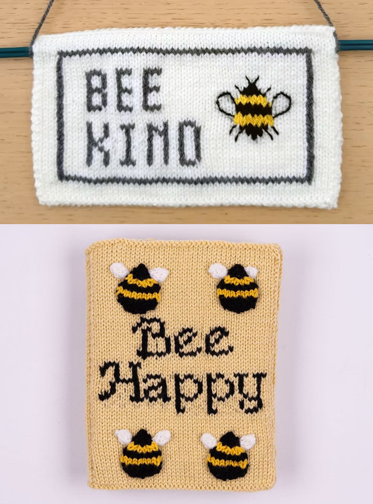 Bee Happy Notebook and Bee Kind Sign Knitting Patterns