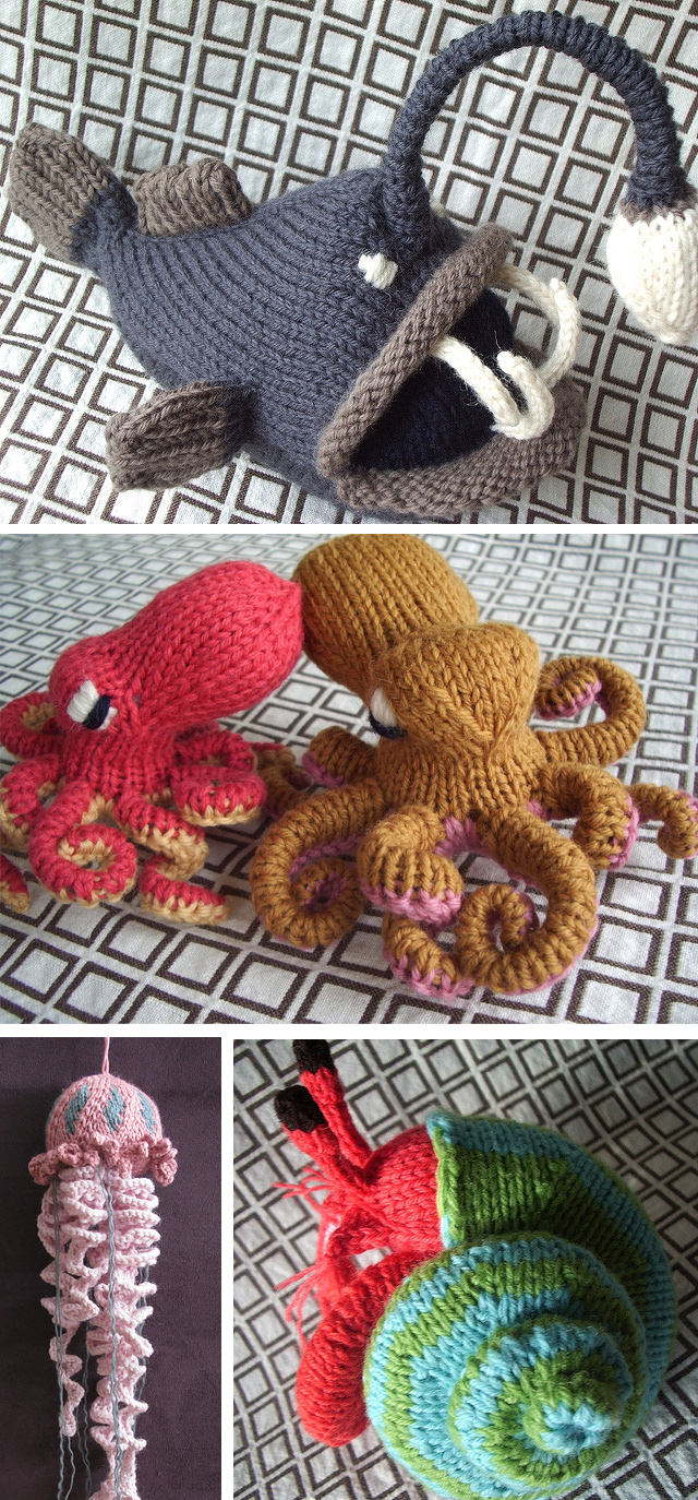 Knitting Patterns for Angler Fish, Octopus, Jelly Fish, Hermit Crab Amugurimi