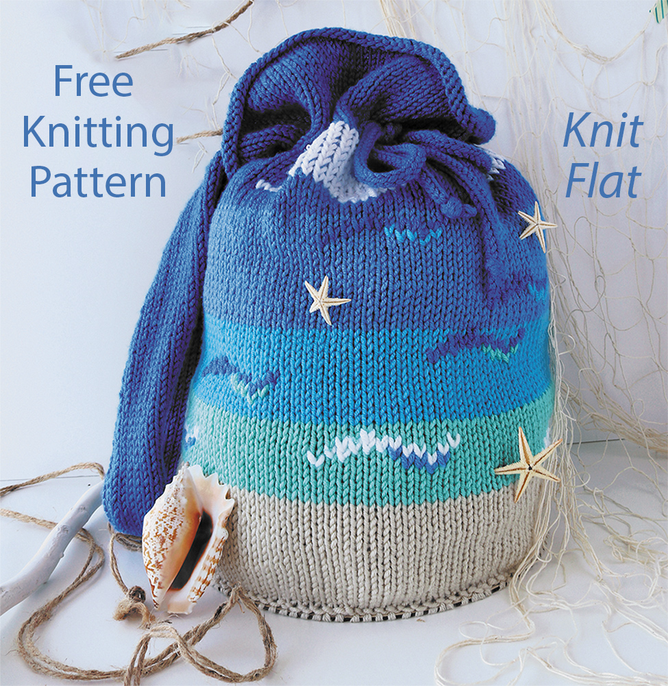 Free Knitting Pattern for Ocean Breeze Drawstring Bag