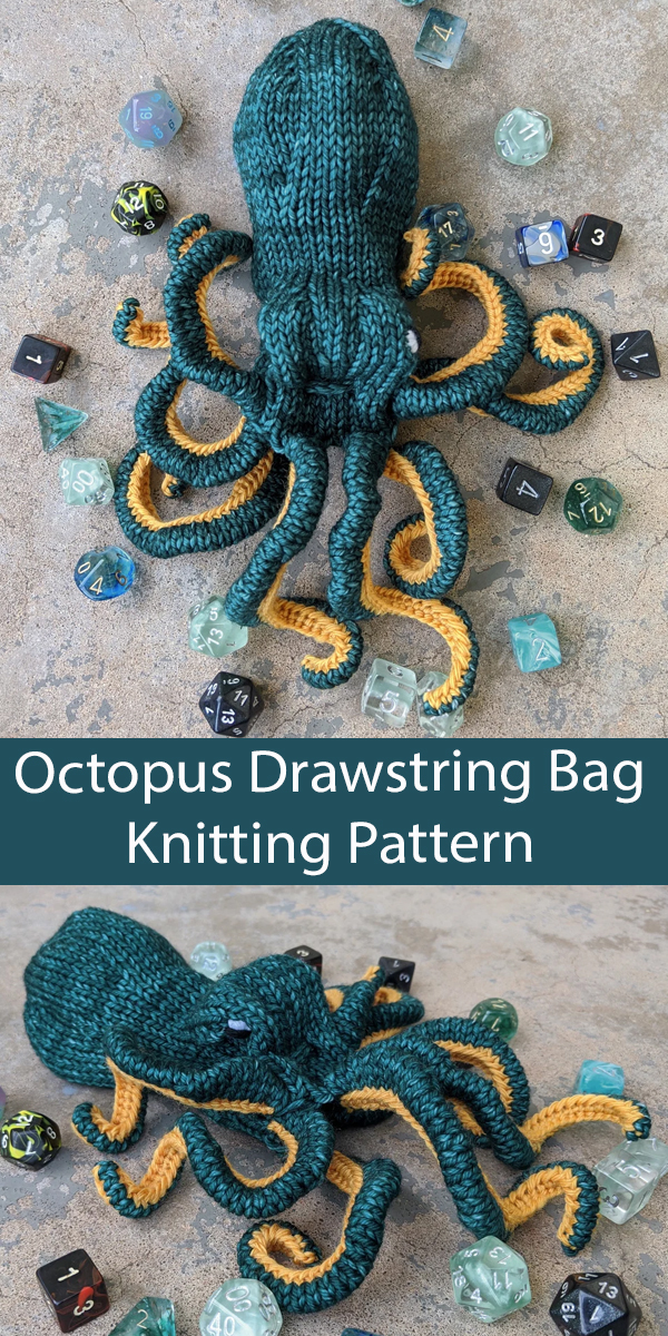 Octopus Knitting Patterns Octopus Dice Drawstring Bag