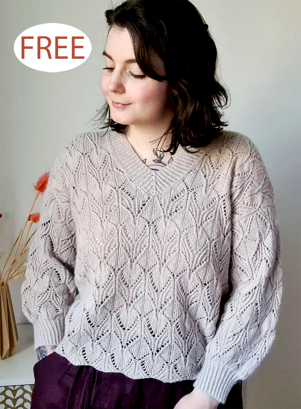 Free Sweater Knitting Pattern Flower Oleander Sweater