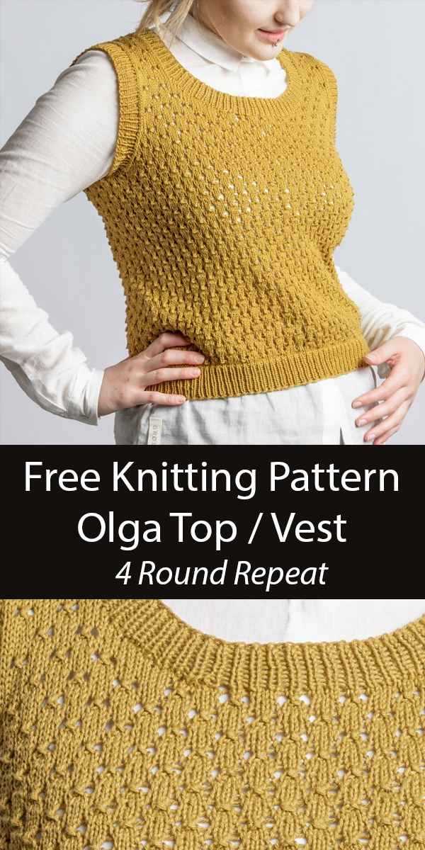 Free Olga Top or Vest Knitting Pattern 8 Row Repeat