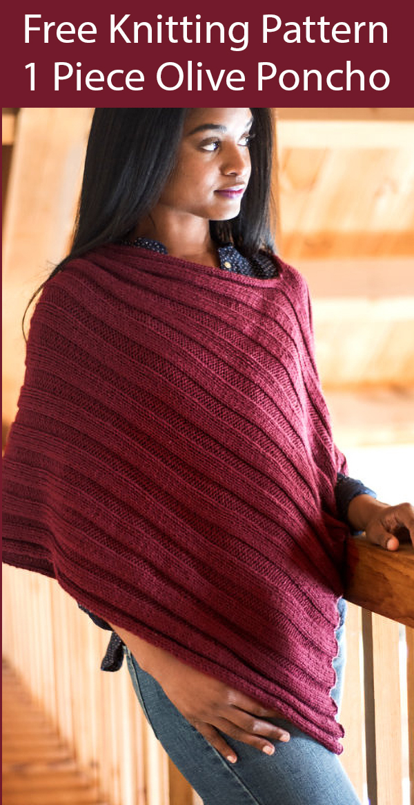 Free Knitting Pattern for Easy Olive Poncho in 1 Piece