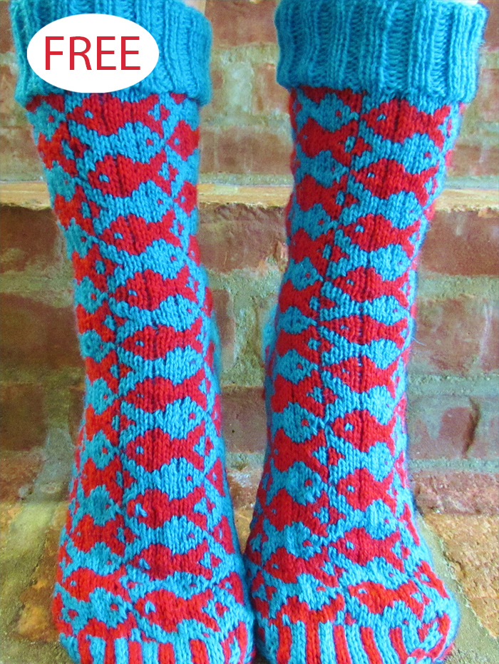 Free One Fish, Two Fish Socks Knitting Pattern