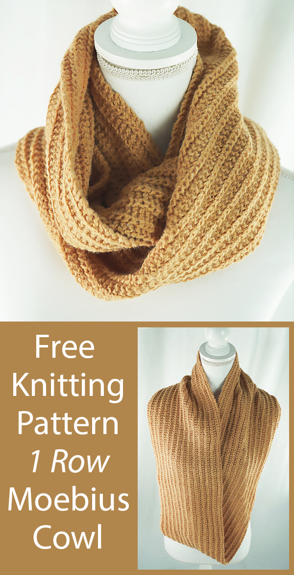 Free Knitting Pattern for Easy One Row Repeat Cowl Infinity Scarf