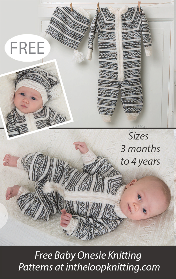 Free Baby Onesie Overall and Hat Set Knitting Pattern