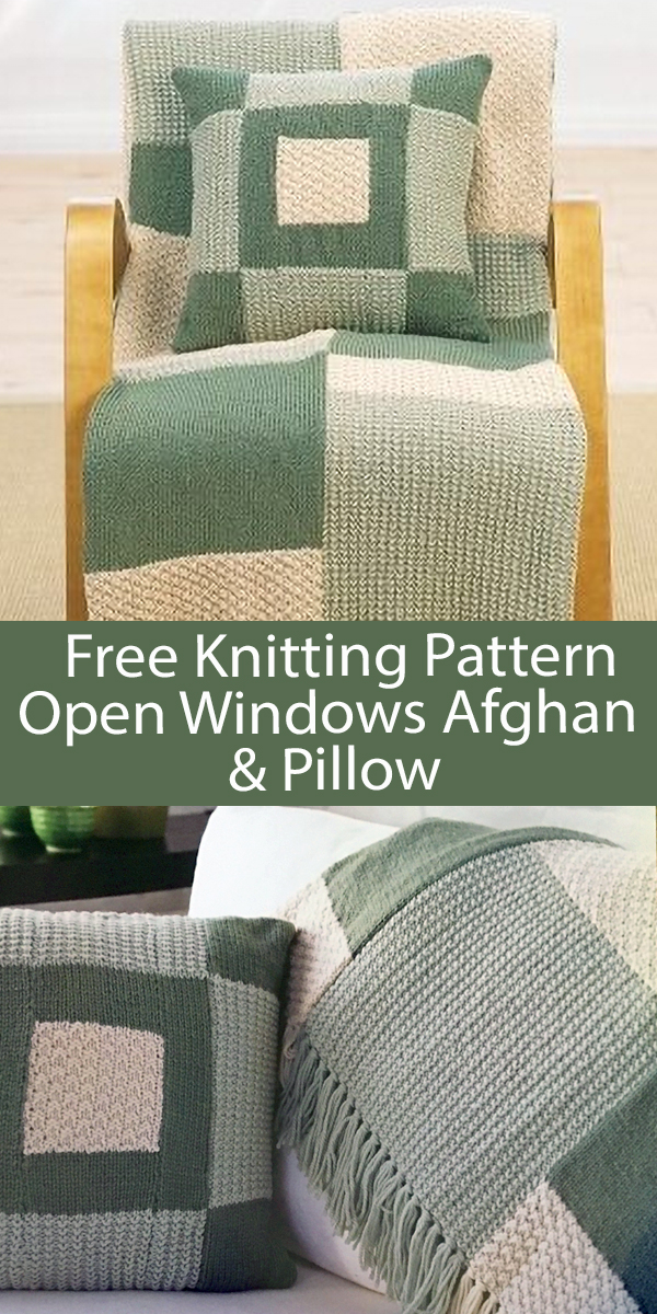 Free Blanket Set Knitting Pattern Open Windows Afghan & Pillow