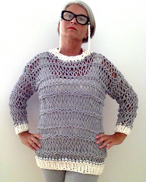 Free knitting pattern for Openwork sweater in t-shirt yarn
