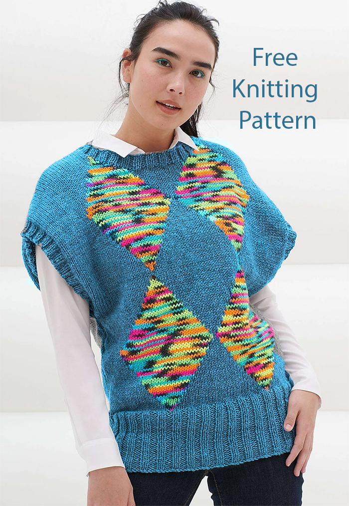 Free Sweater Knitting Pattern Oversized Argyle Knit Vest