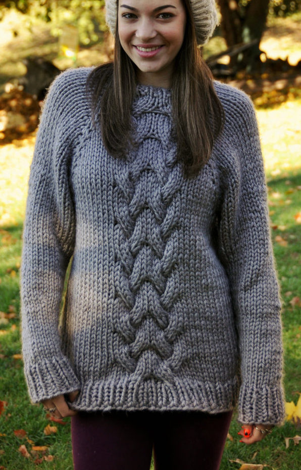 Chunky Knit Sweater Red Sweater Oversized Sweater Braids Sweater