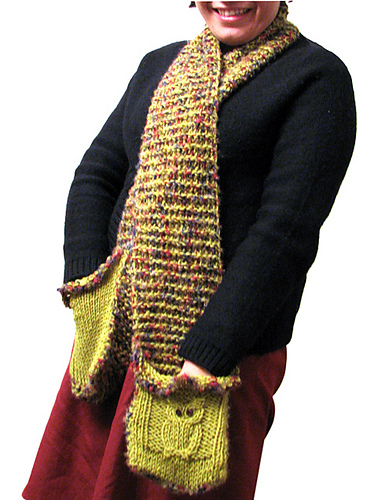 Free Knitting Pattern for Owl Pocket Scarf