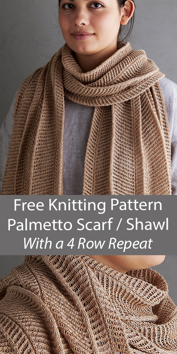 Free Scarf Knitting Pattern Palmetto Scarf or Shawl 4 Row Repeat