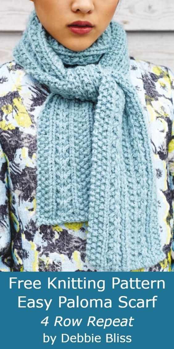 Free Knitting Pattern for 4 Row Repeat Paloma Scarf by Debbie Bliss